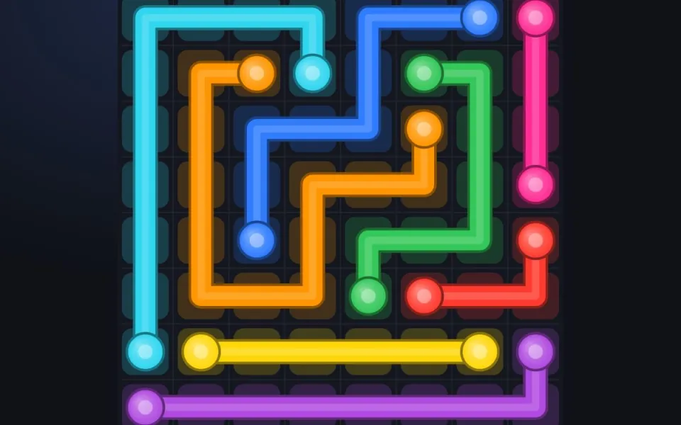 A completed 8×8 flow puzzle in Dot Link