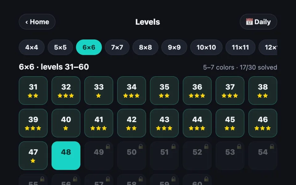 Dot Link level select grid with stars